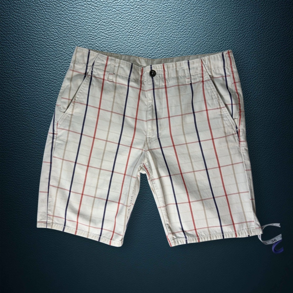 Vintage Y2K Levi's Men's Plaid‎ Chino Shorts White Tab Cotton Grid Premium Sz 33